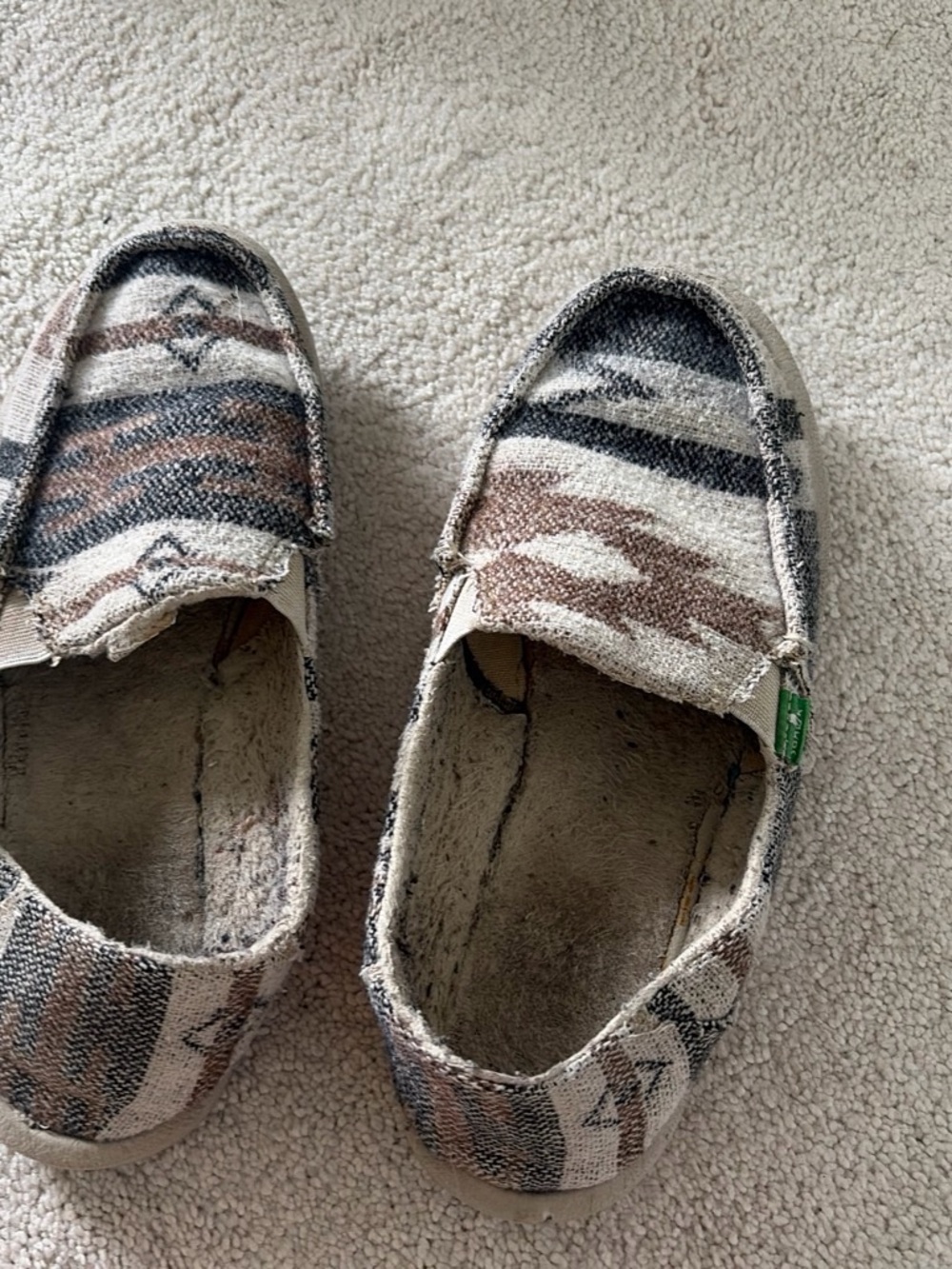 Sanuk Kids' Slip-On Moccasin in Beige, Brown & Black Stripes